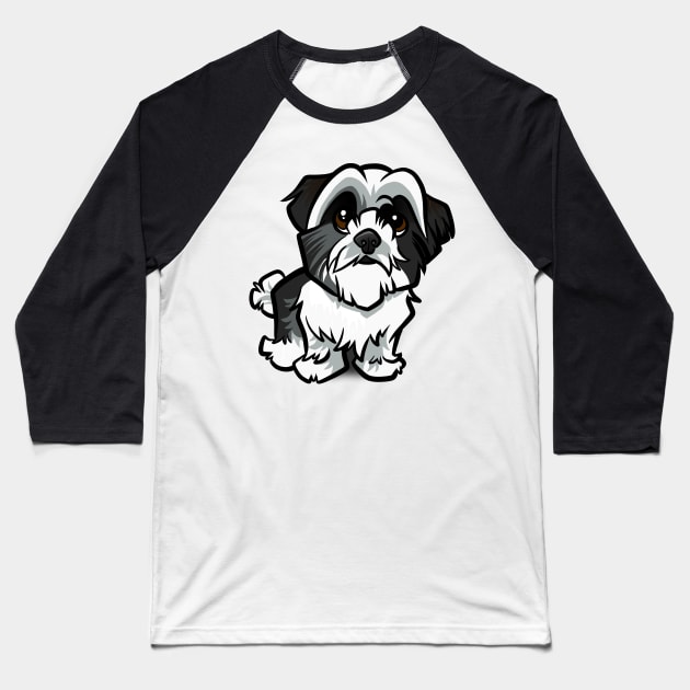 Shih Tzu - Black and White Baseball T-Shirt by binarygod